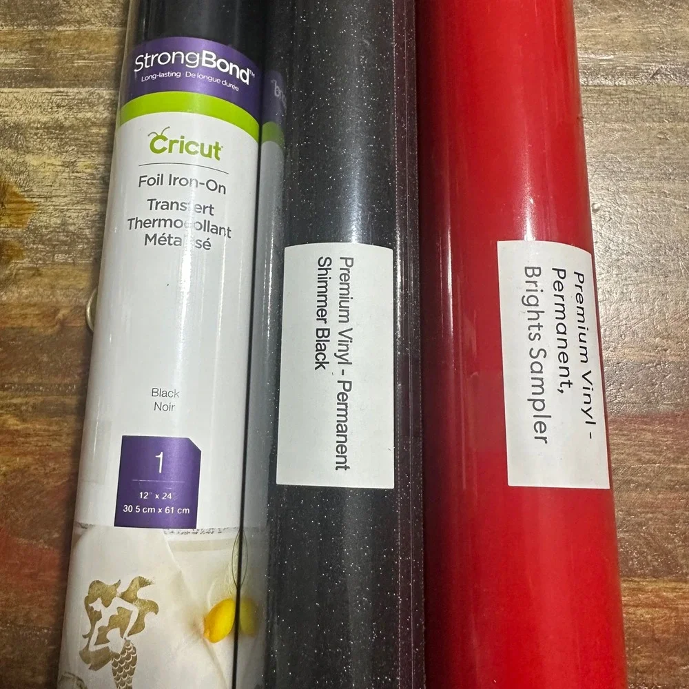 Cricut Foil Iron-On Black and Premium Permanent Vinyl Shimmer Black Red 3 Rolls